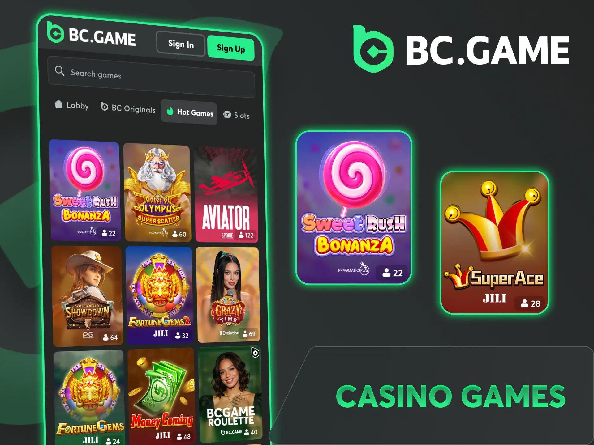 Play casino games directly from your device with BC Game app.