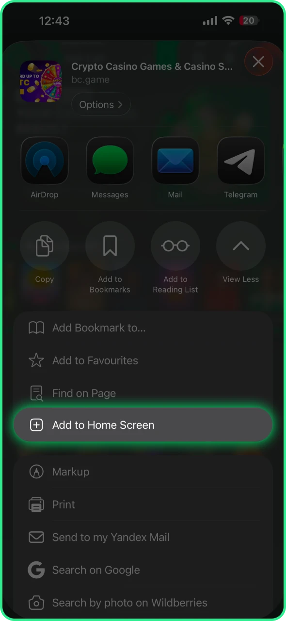 Add BC Game app icon to your home page.