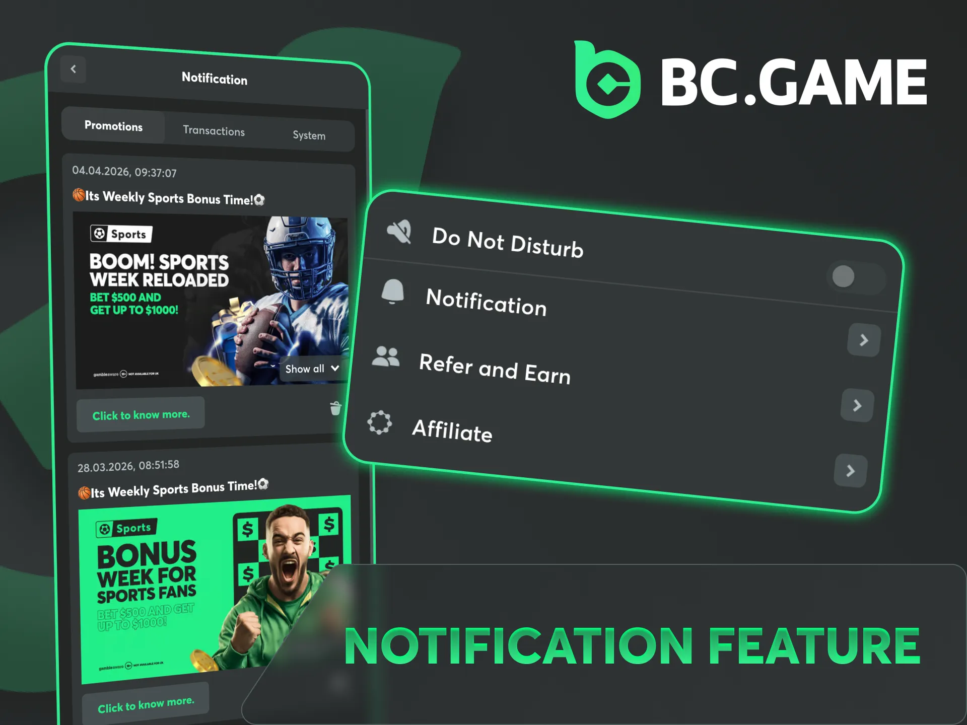Enable notifications from BC Game app on your device.