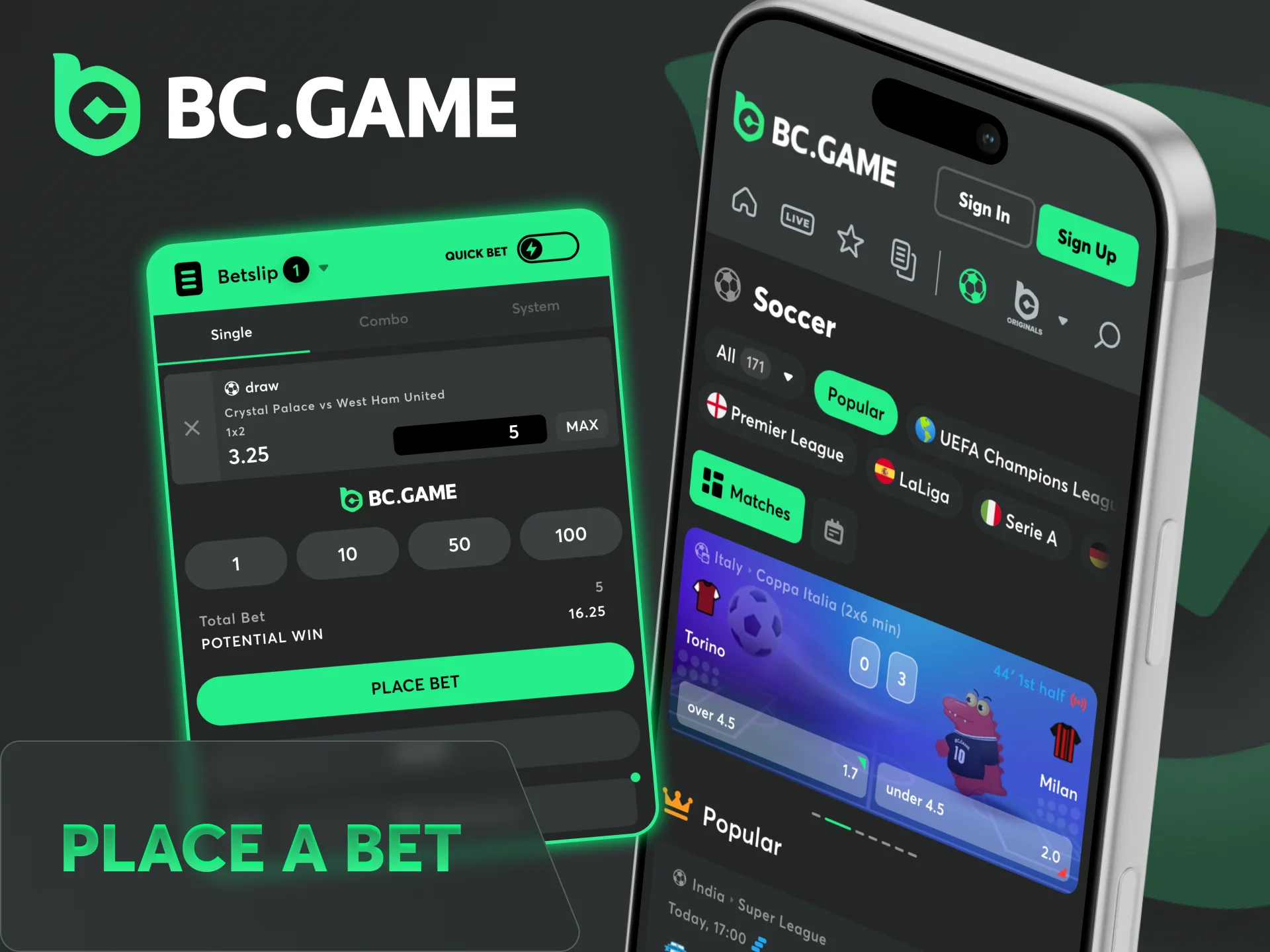 Follow the guide to place your bet on BC Game application.