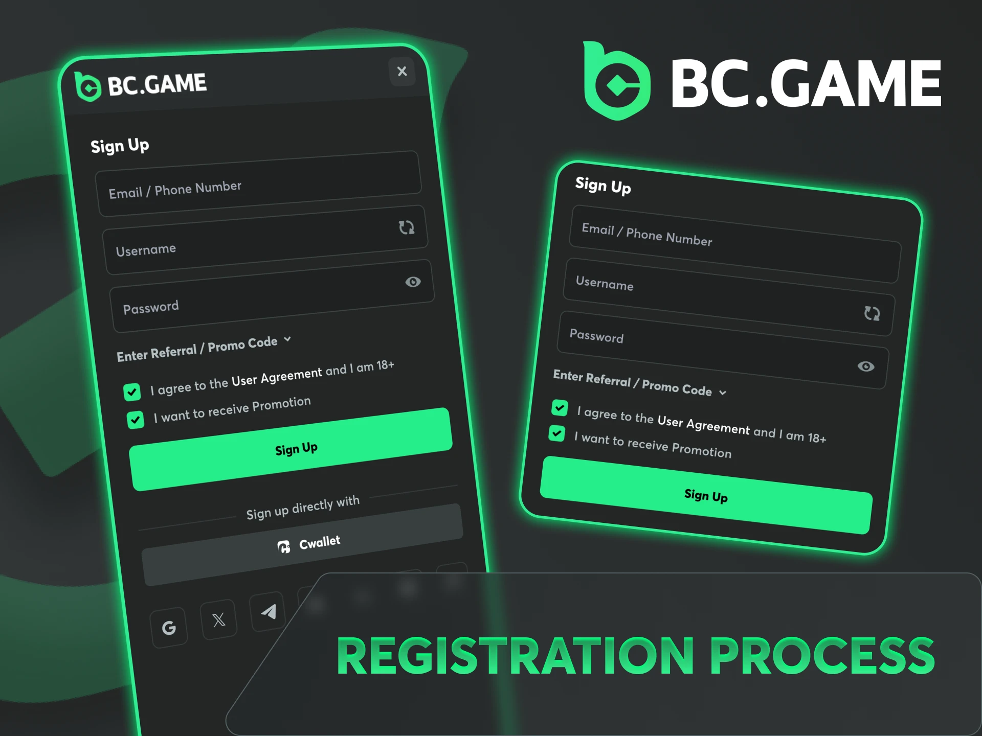 Complete registration process on BC Game app in a few steps.