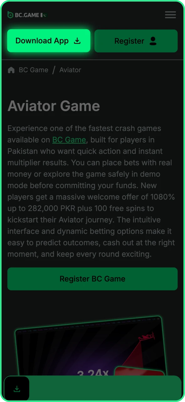 Tap the BC Game app download button for Android.