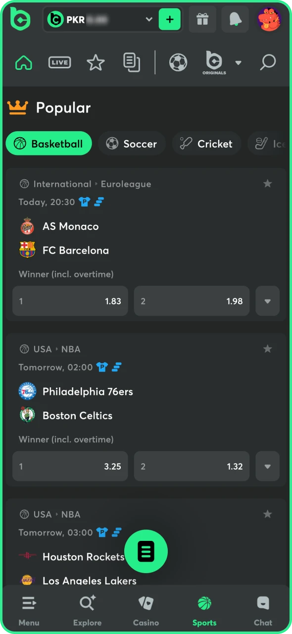 Explore the BC Game basketball section and find the tournament.