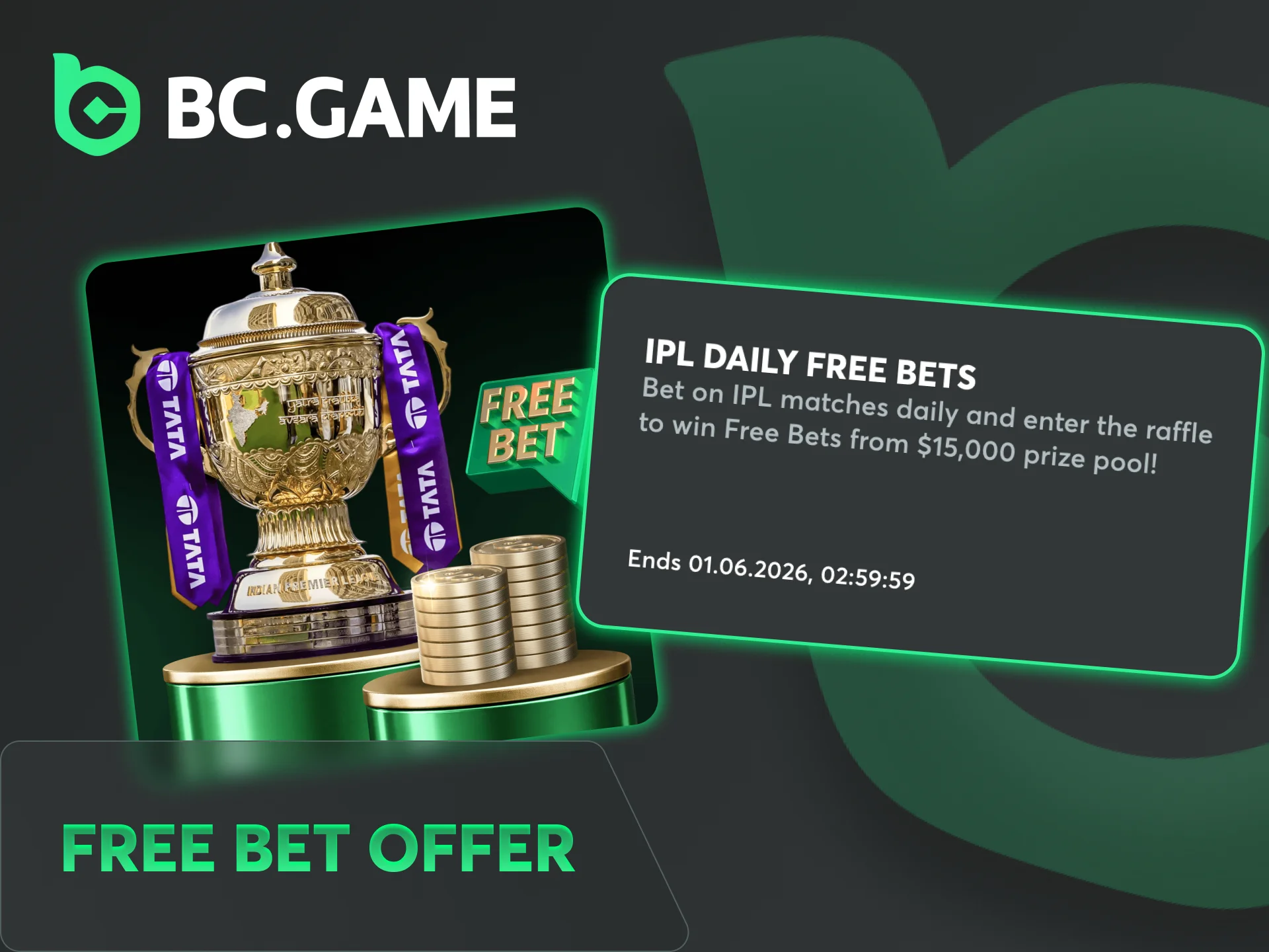 Get free bets for selected sports events at BC Game platform.