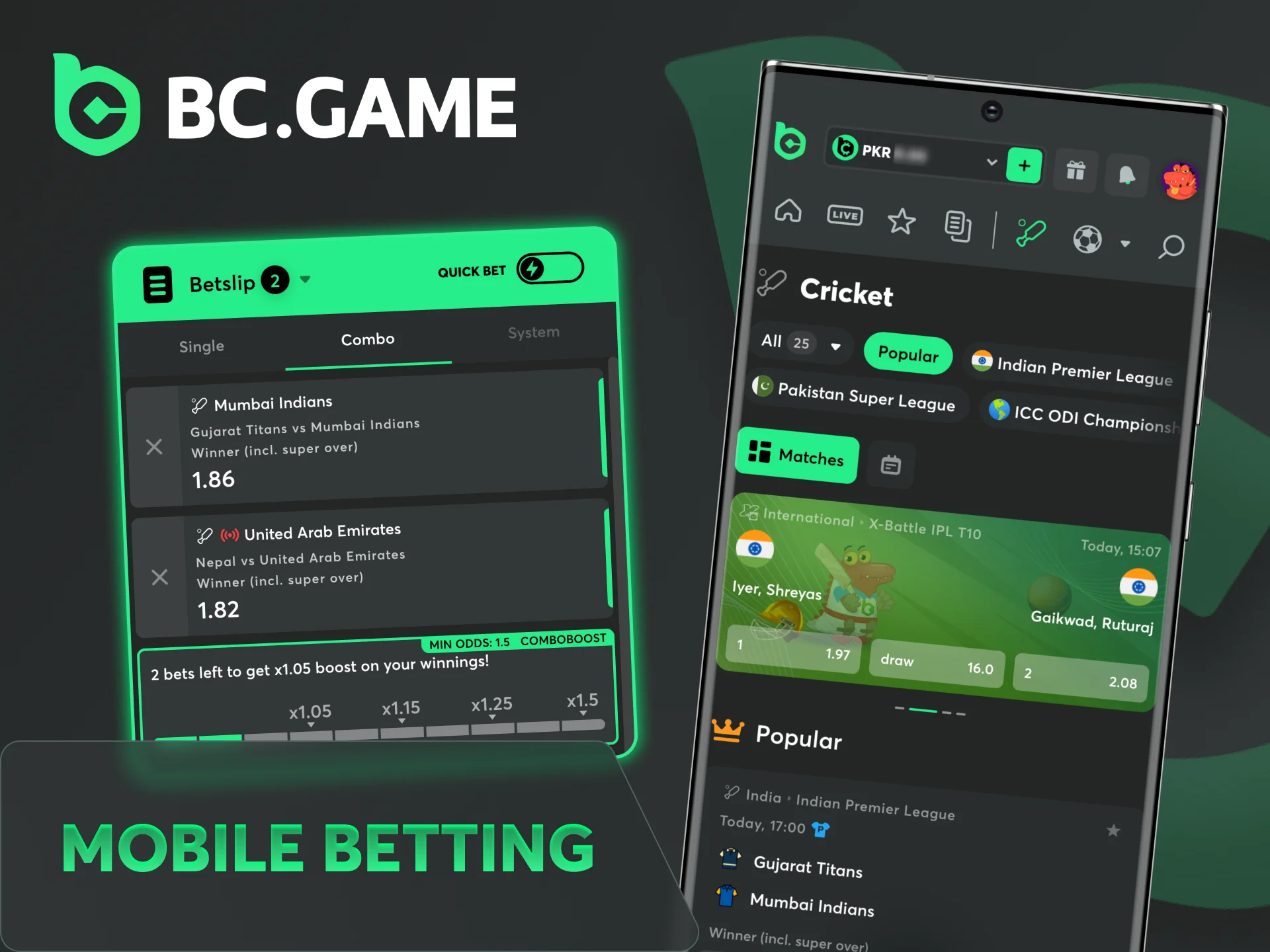 Enjoy betting on cricket on your mobile with BC Game app.