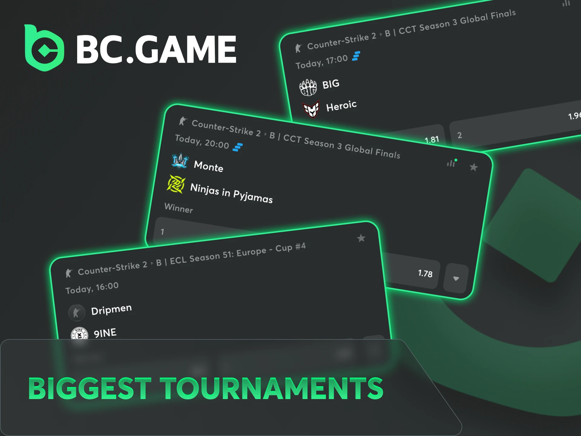 Explore the biggest CS2 tournaments available at BC Game.