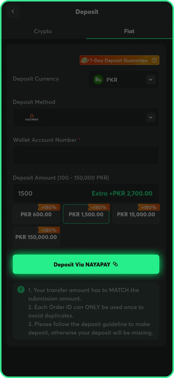 Click the button to confirm the BC Game deposit process.