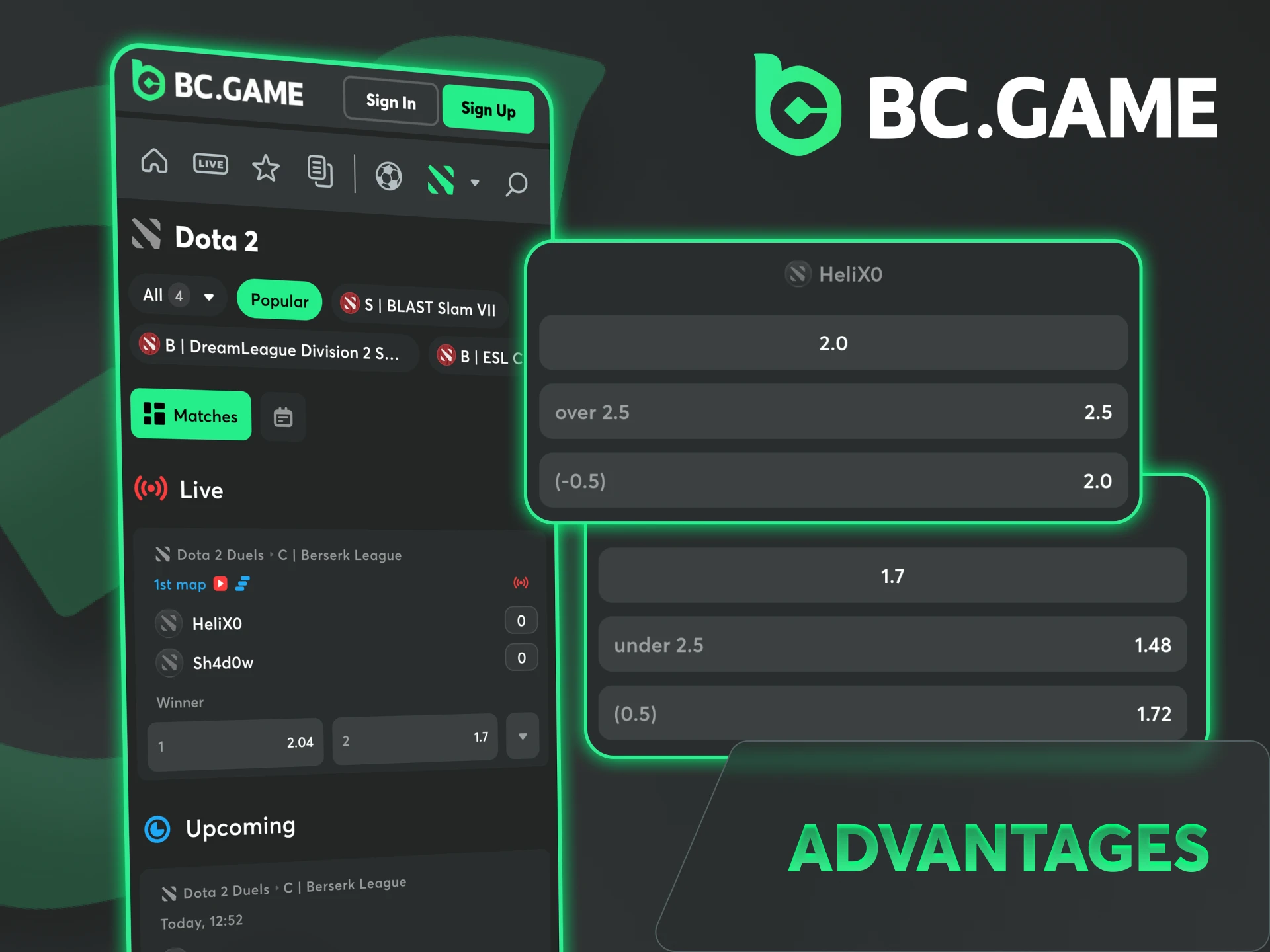 Betting on Dota2 tournaments gives you lots of advantages at BC Game.