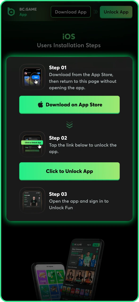 Follow the instructions to install BC Game app.