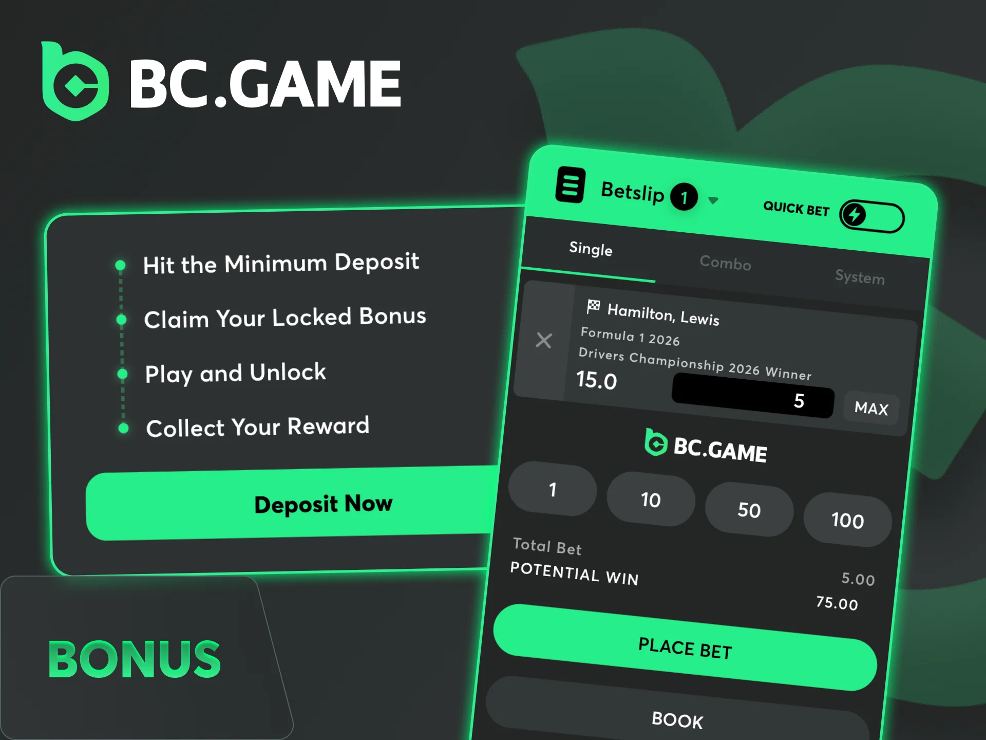 Claim your BC Game welcome bonus on F1 sports betting.
