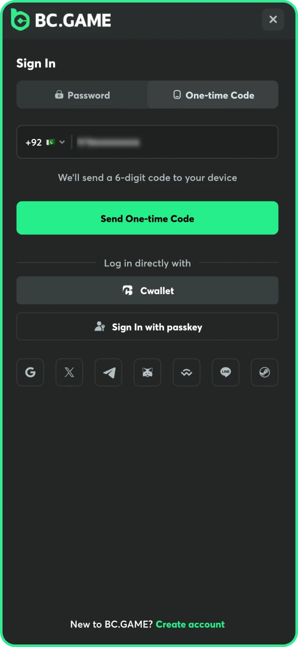 Log in to your existed BC Game account.