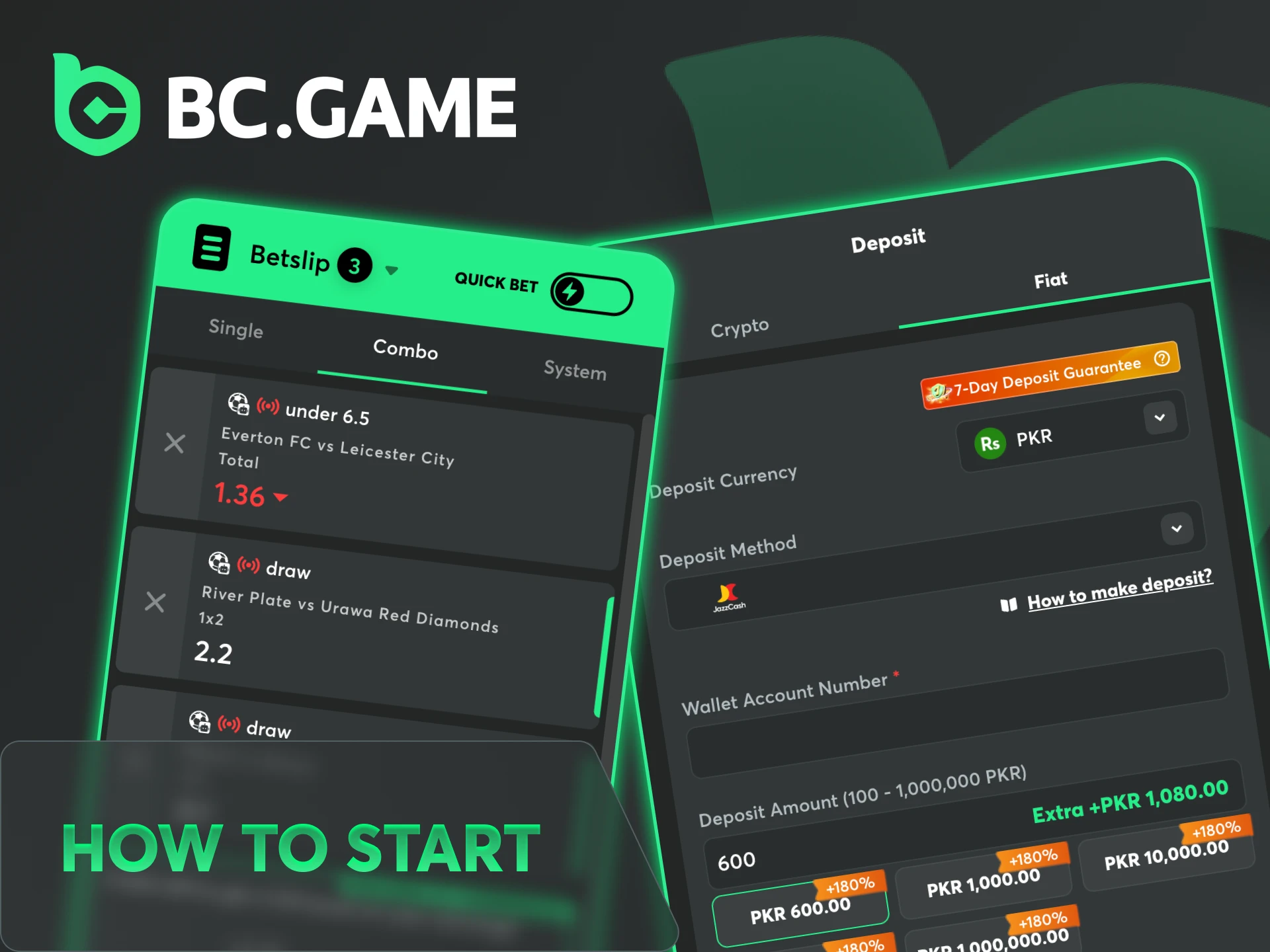 Follow the steps to place your bet on football at BC Game.