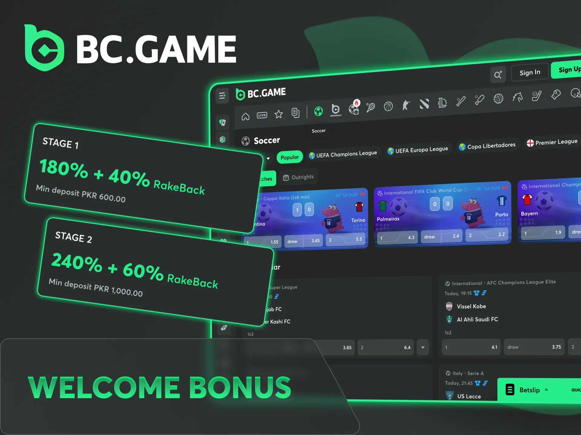 Go to BC Game platform to get a generous bonus for football betting.