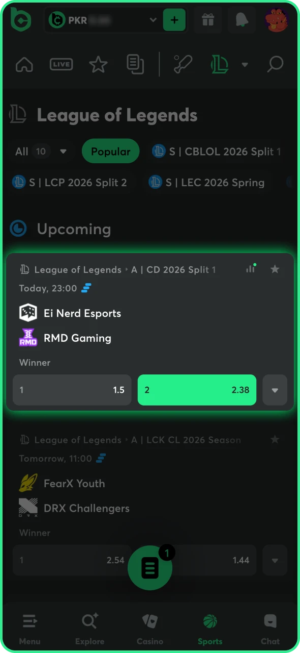 Pick the League of Legends market at BC Game.