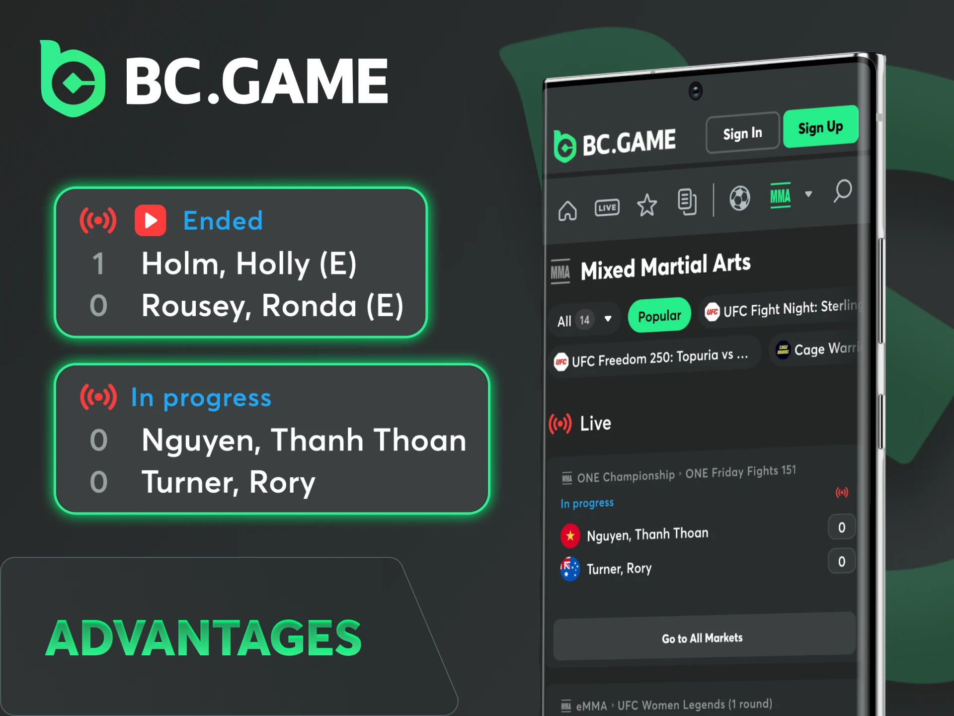 Betting on MMA at BC Game gets you a lot of benefits.