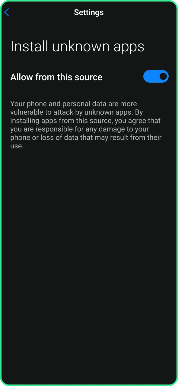 Allow BC Game app installation on your device settings.
