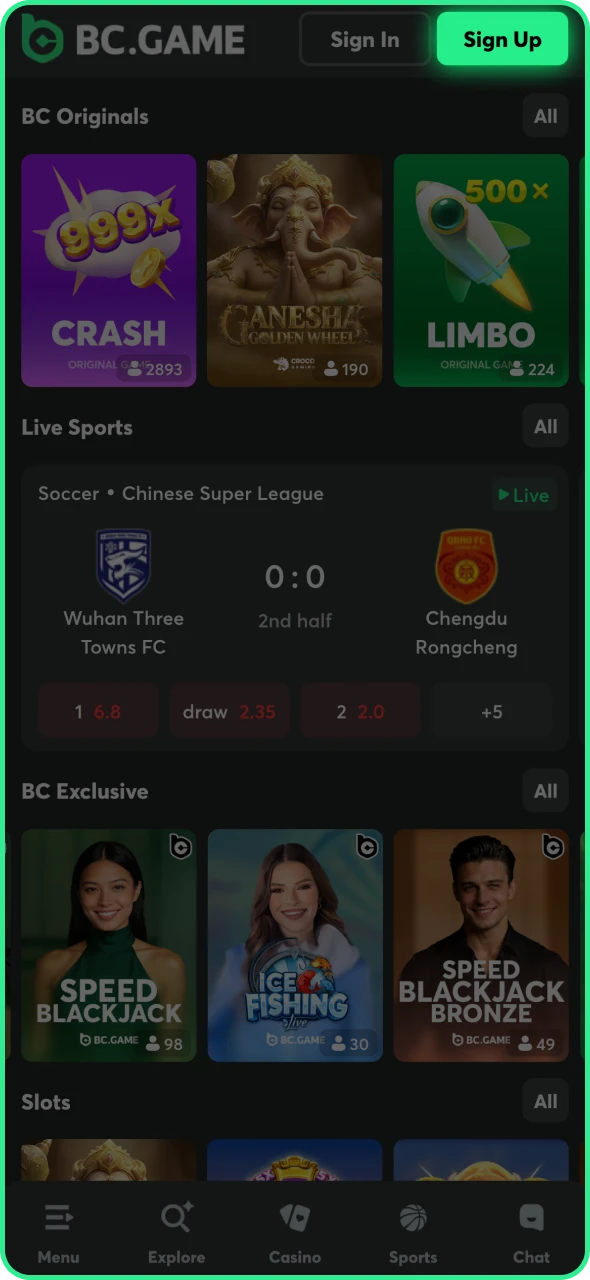 Create your BC Game account using Sign Up button.