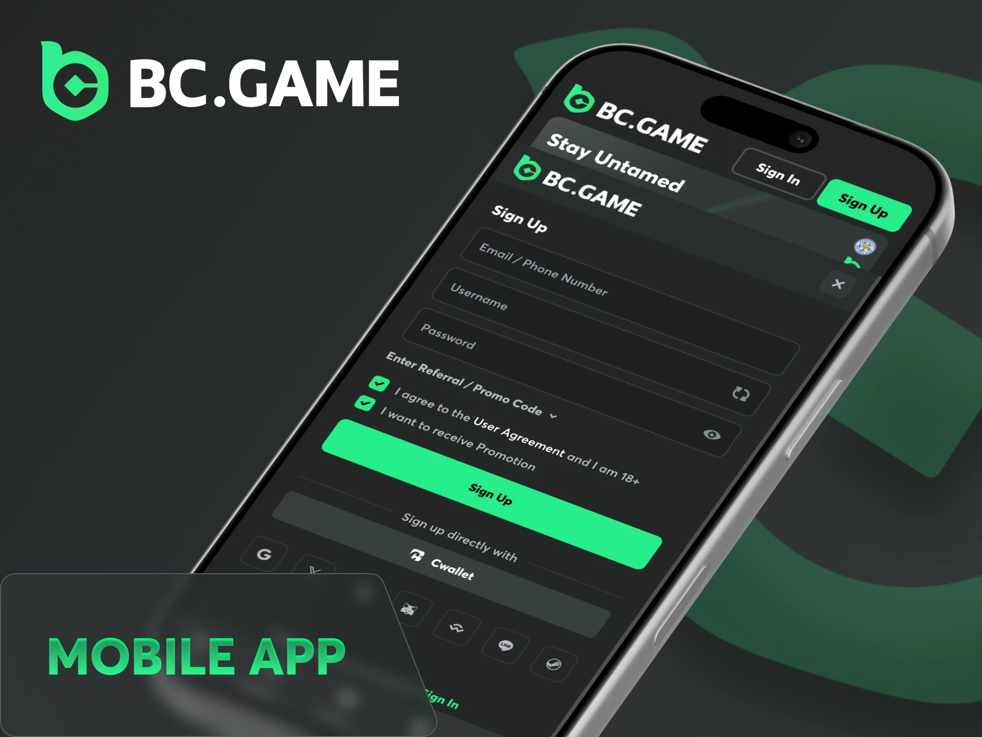 Follow the guide to create your BC Game account on mobile.
