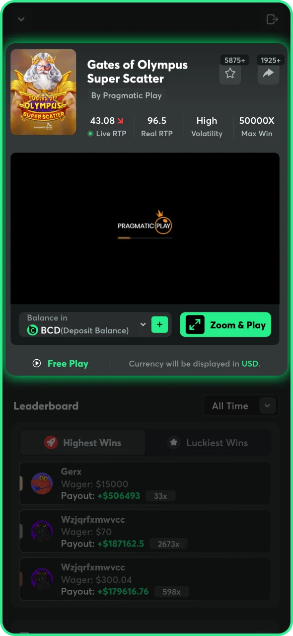 Choose your BC Game slot to play real or demo mode.