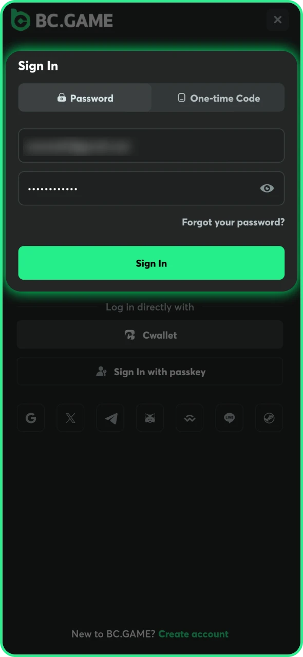 Log into your BC Game casino account.
