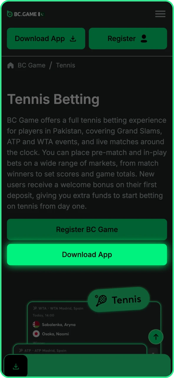 Click on the app download button on BC Game homepage.