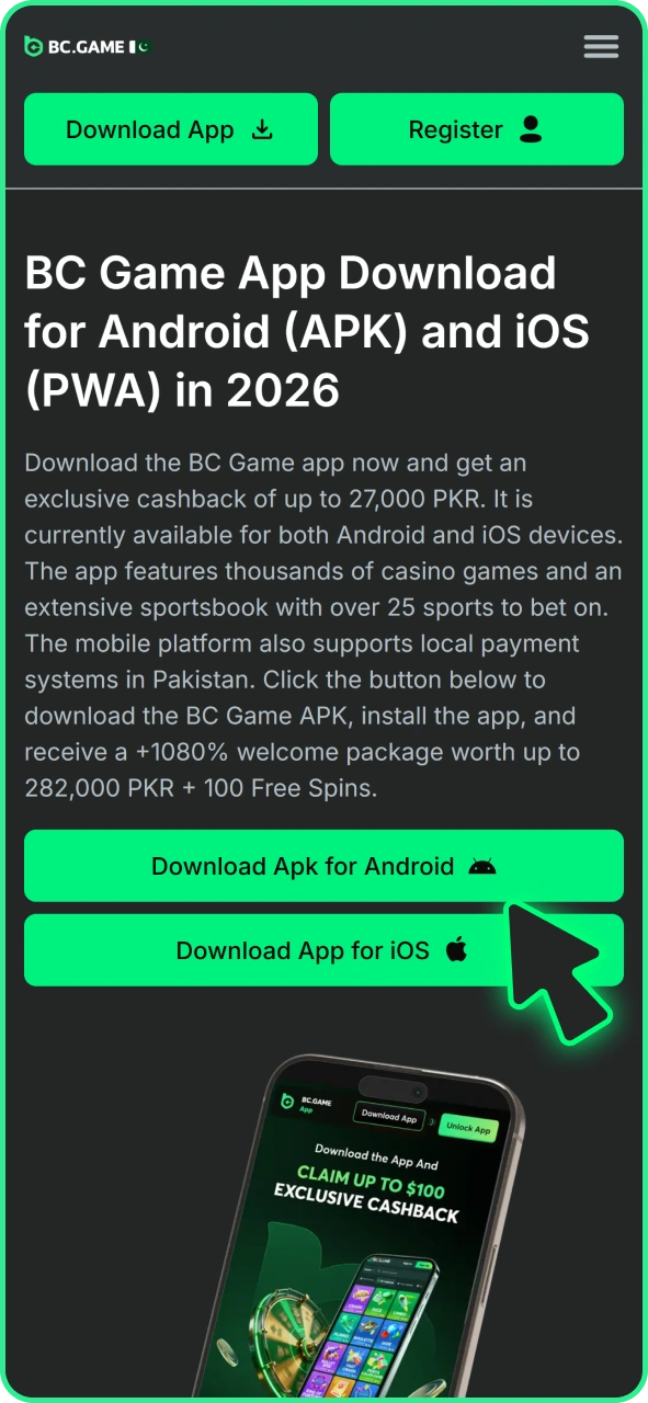 Tap this button to get BC Game android app.