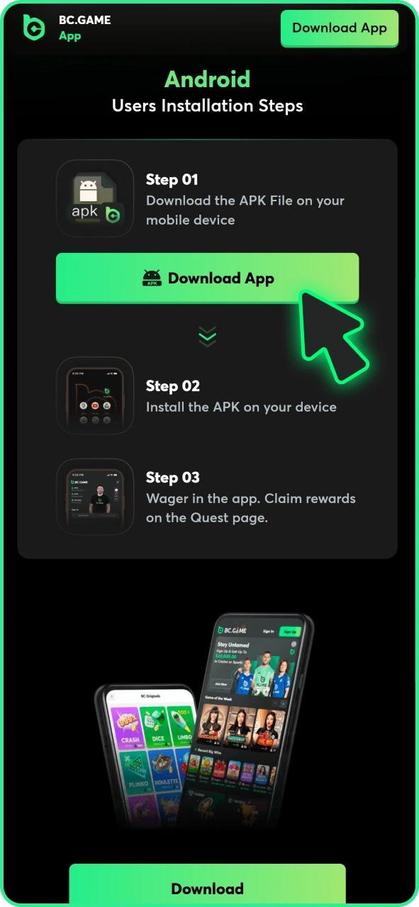 Download BC Game android app from official website.