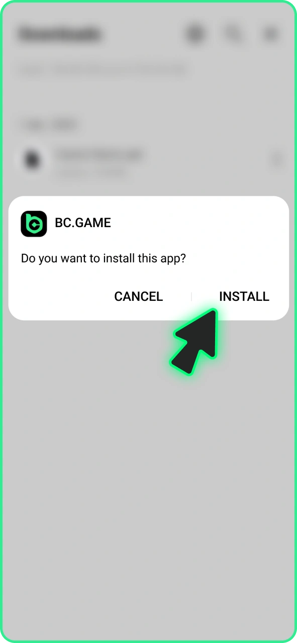 Complete installation of BC Game android app.