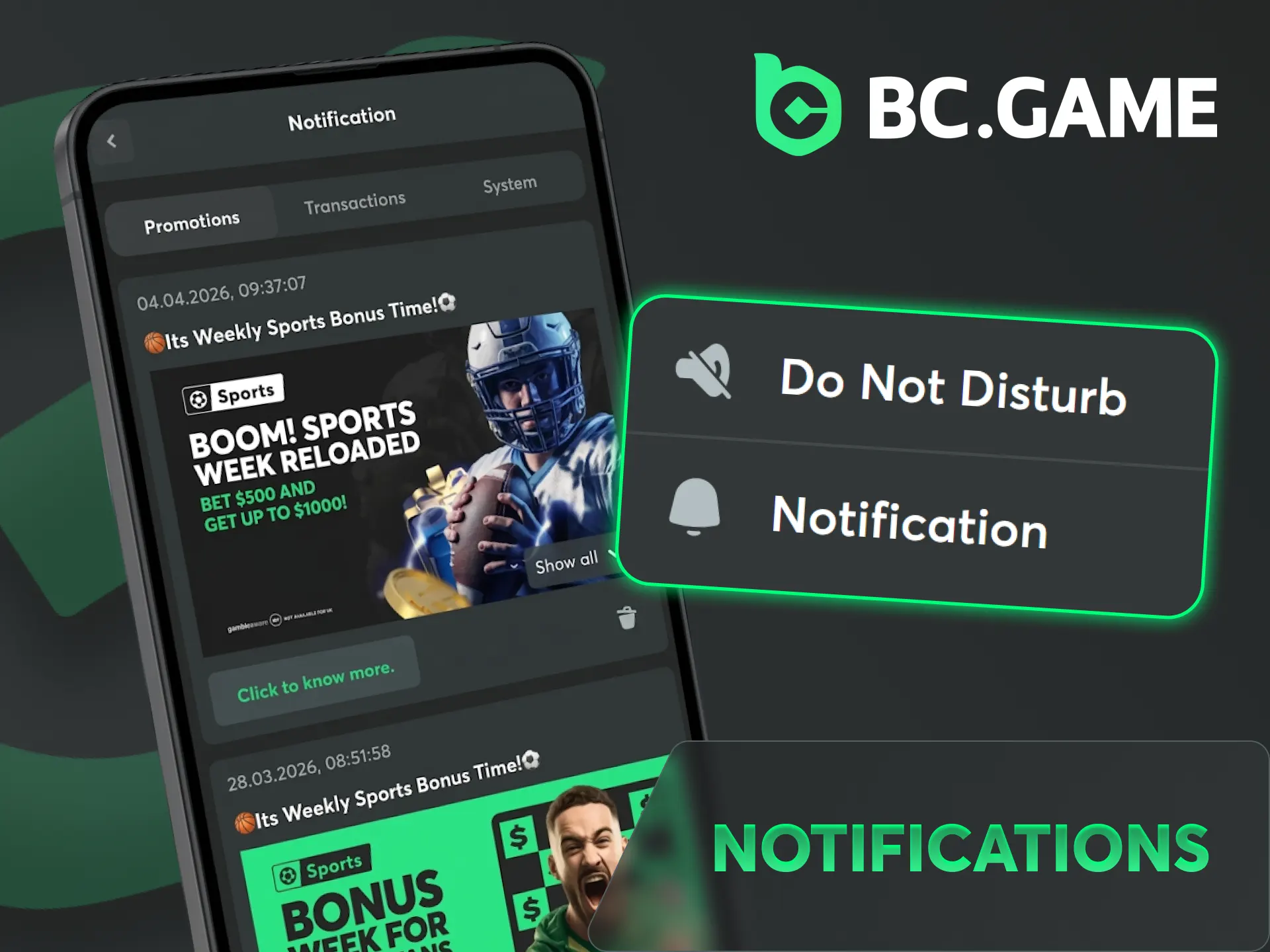 Activate helpful notification features to stay updated on the BC Game App.