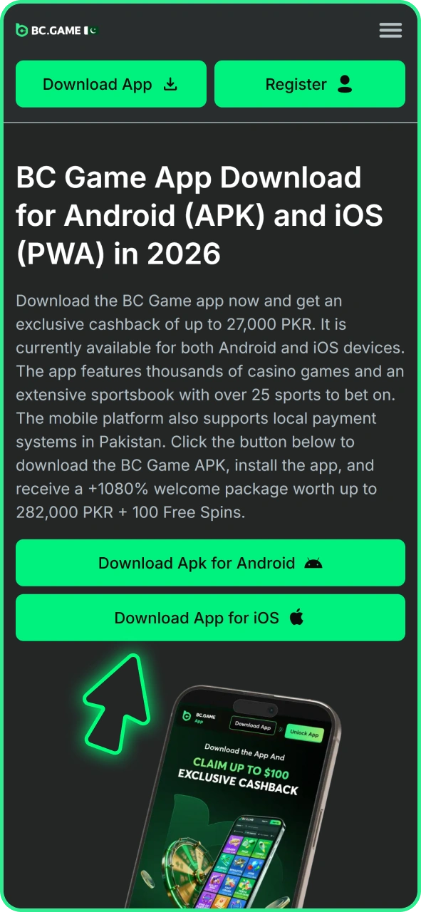 Tap this button to get BC Game iOS PWA app.