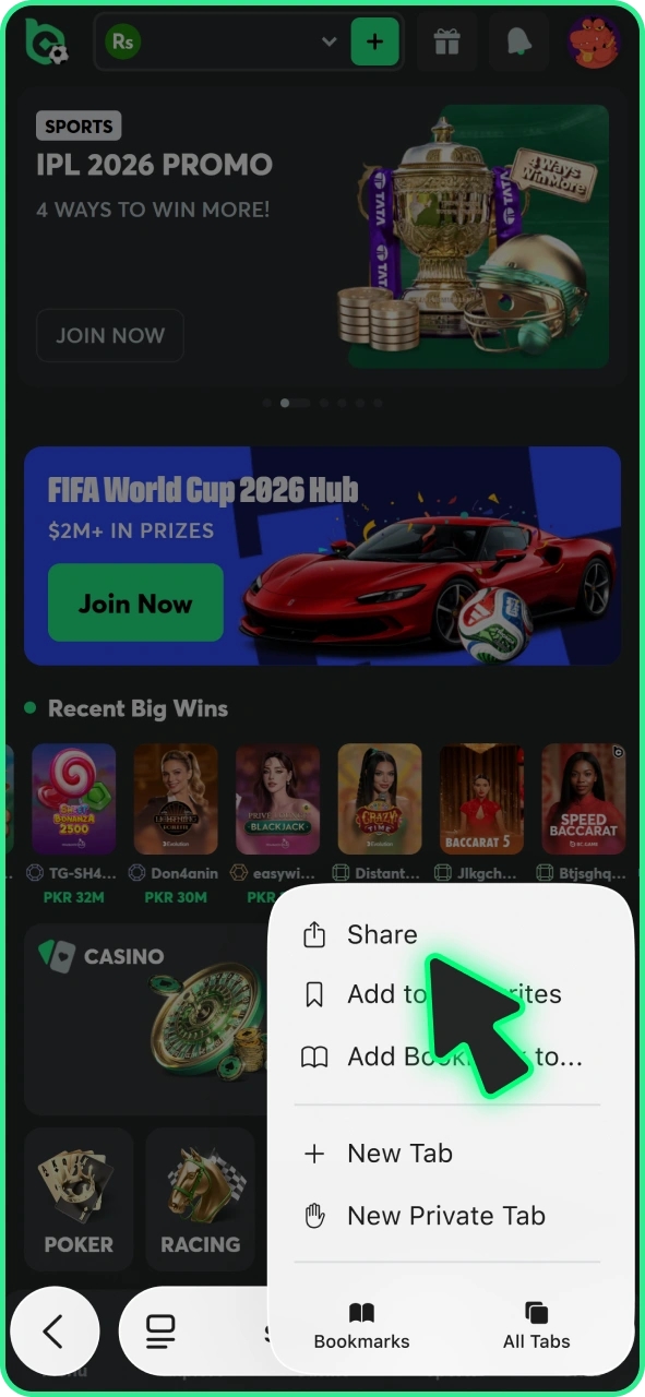 Tap this button to download BC Game iOS app.