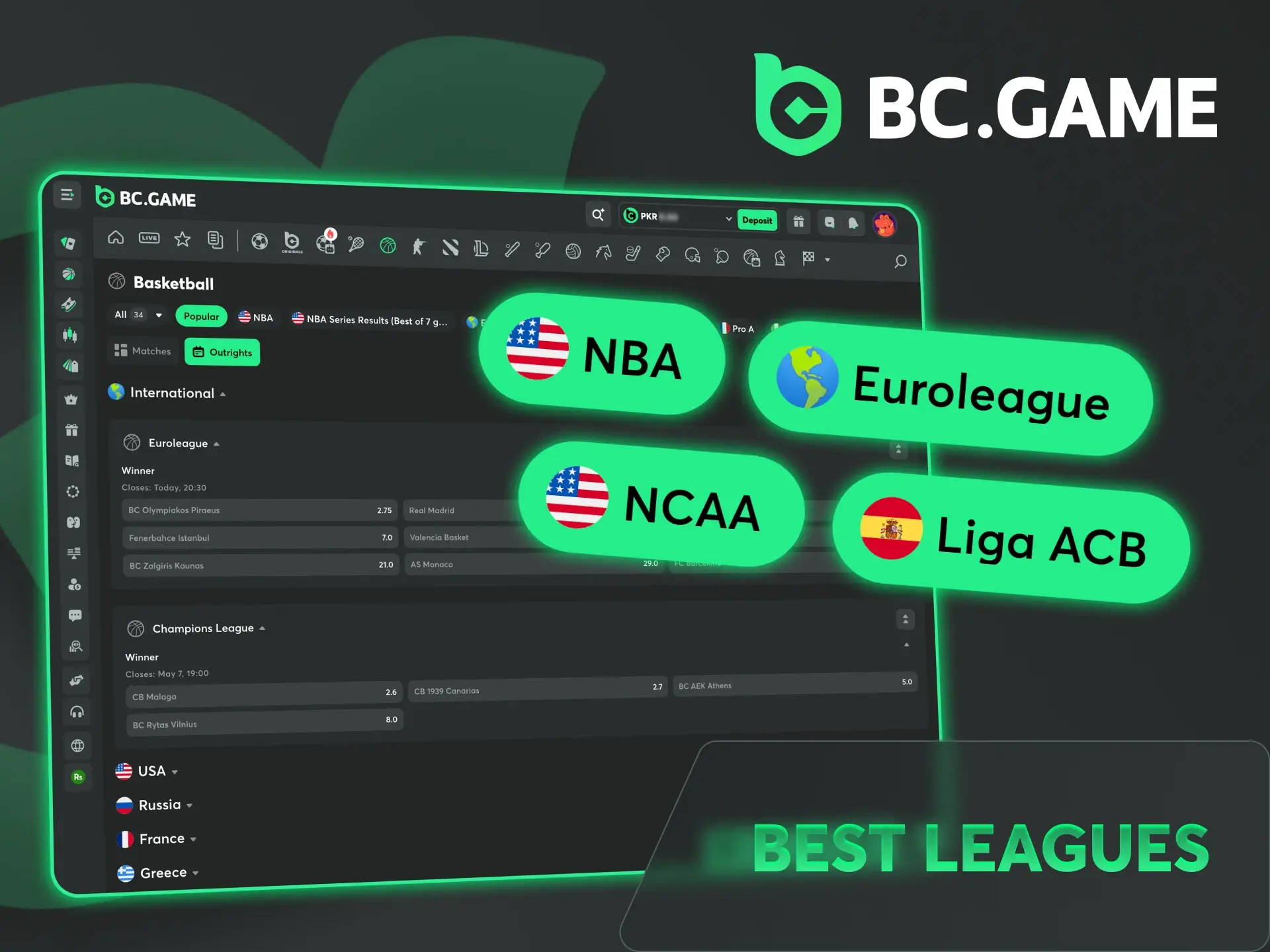 Meet the best basketball leagues available at BC Game platform.