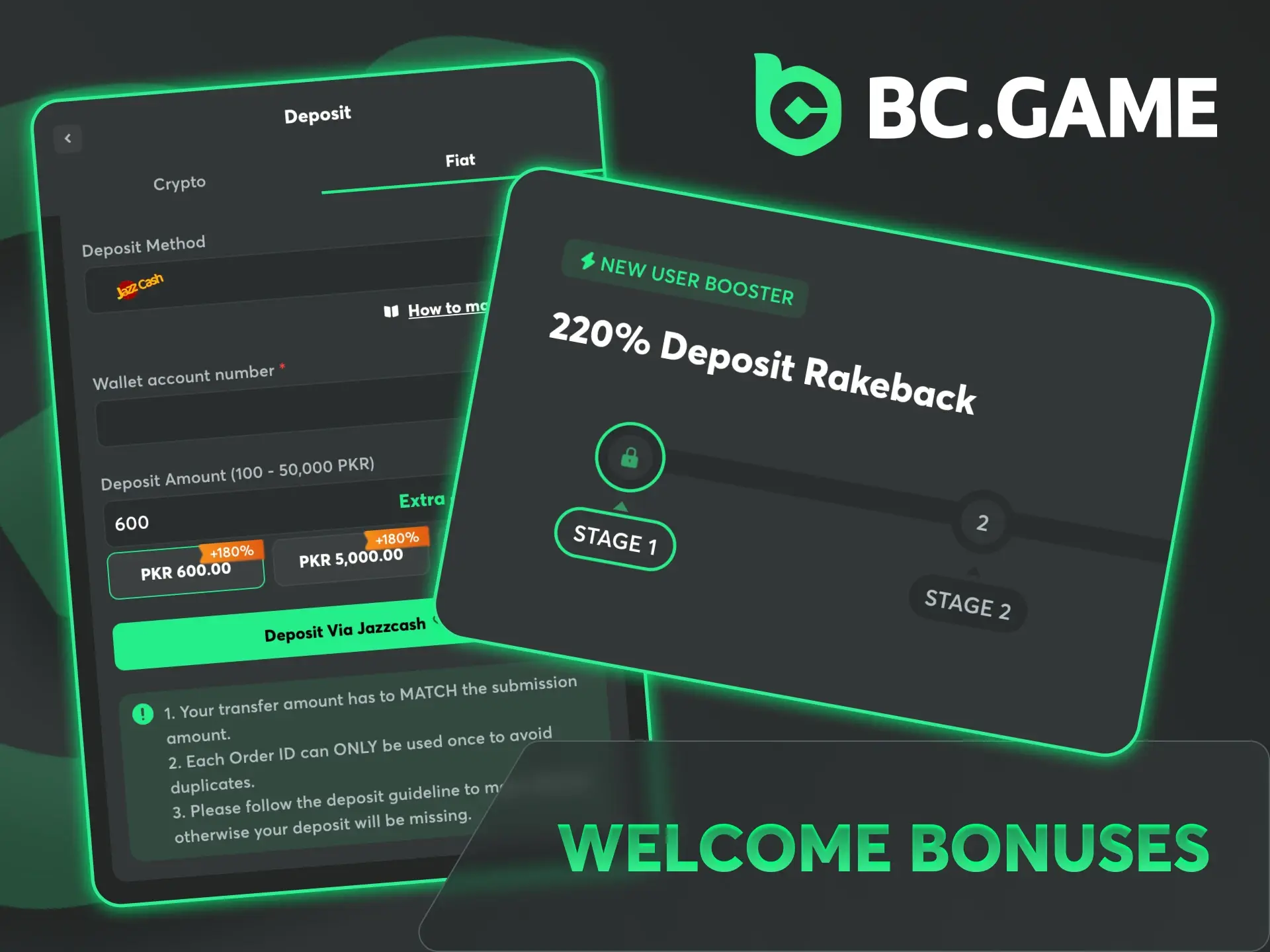 BC Game offers you a generous welcome bonus for CS2 betting.