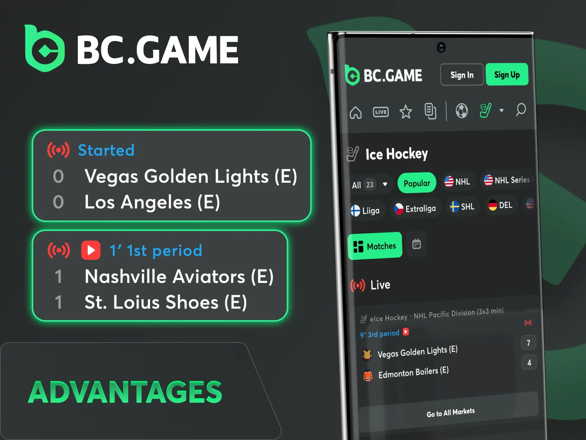 Check the list of BC Game ice hockey betting advantages.