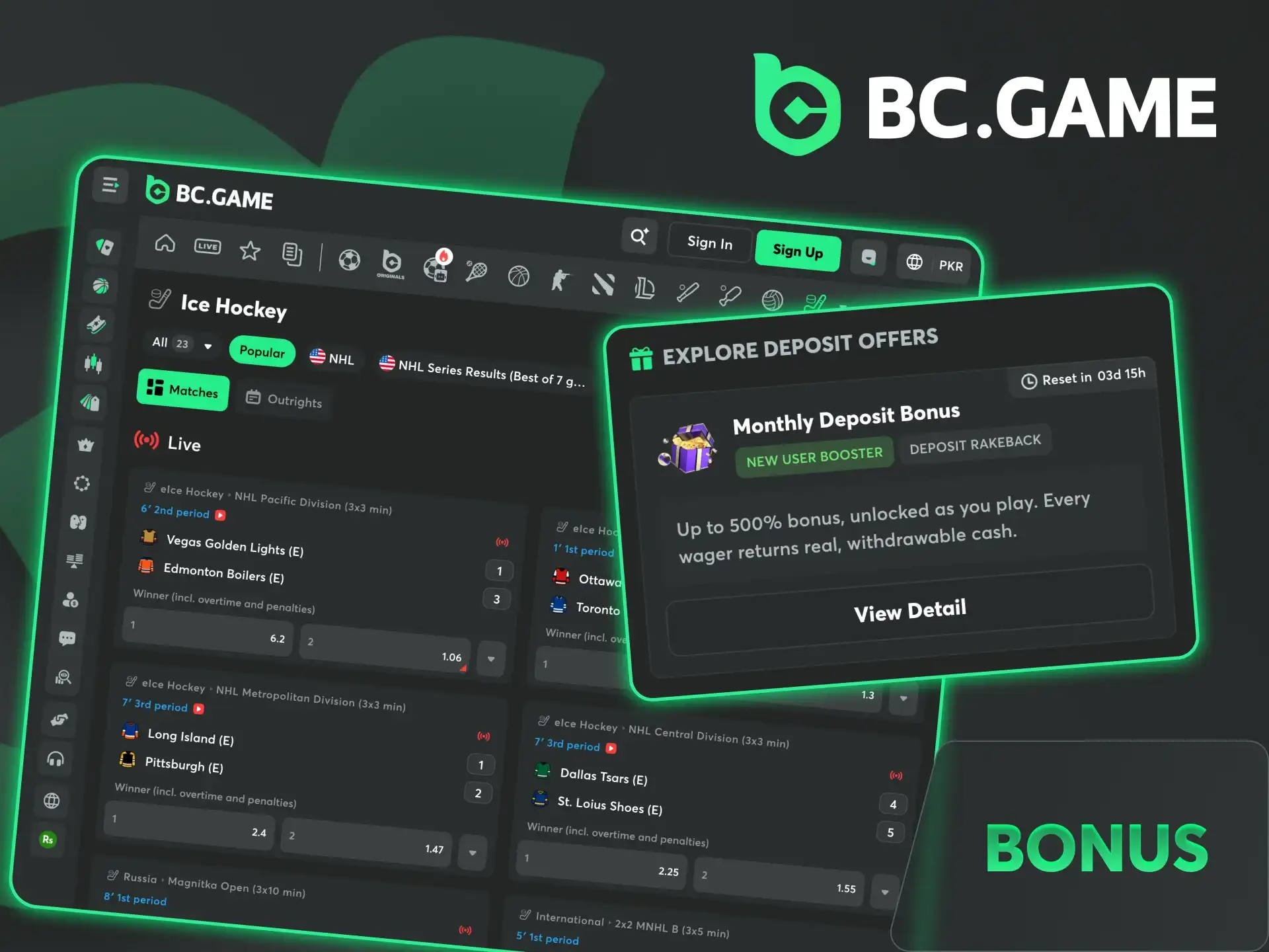 Claim the BC Game welcome bonus for ice hockey betting.