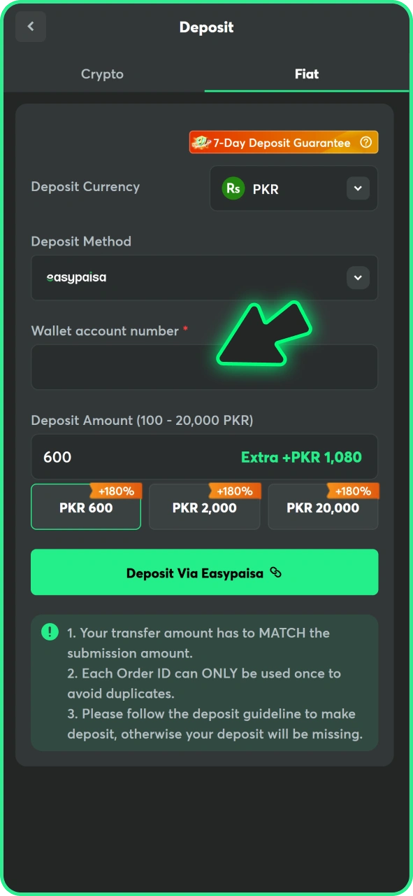 Fill the form to top up your BC Game account.