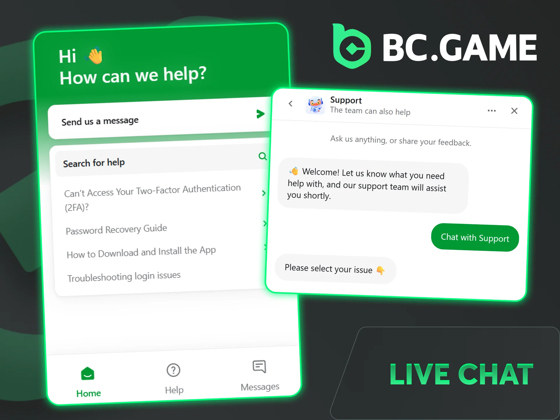 Launch the online live chat for immediate assistance at BC Game.