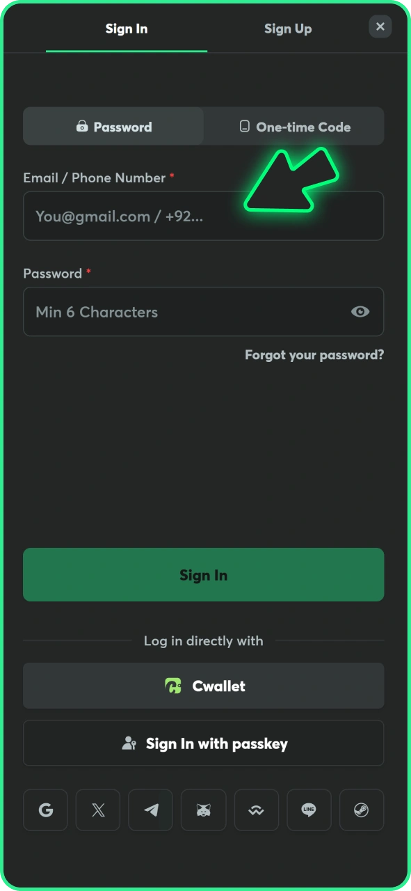 Fill login form to enter your BC Game account.