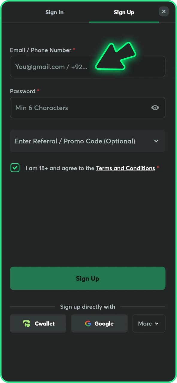 Fill in BC Game registration form to join.