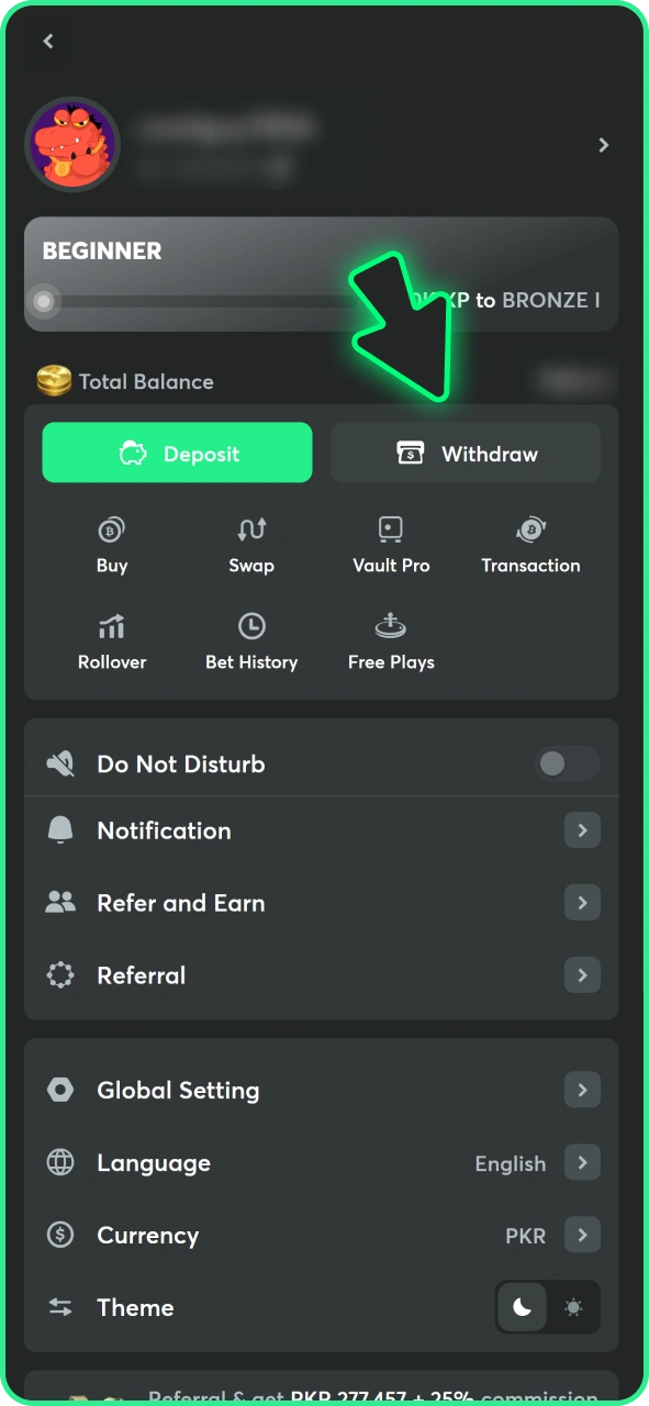 Enter your account to make withdrawal from BC Game.