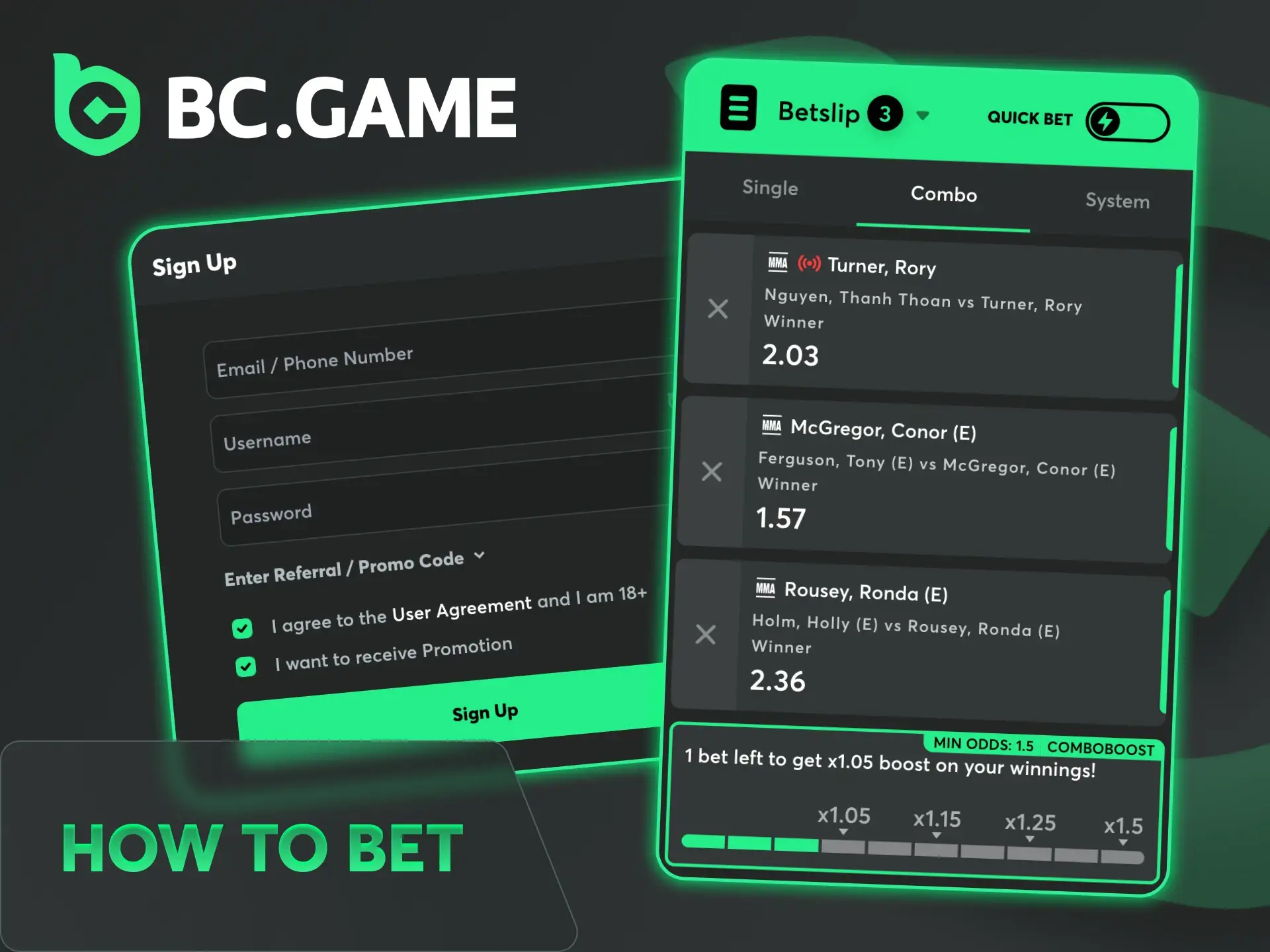Follow the simple steps to start MMA betting at BC Game.